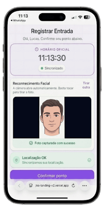 Comprovante de registro de ponto com protocolo